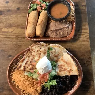 Crispy rellenos and quesadilla plate