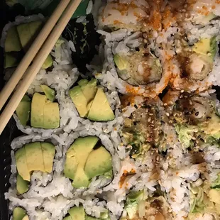 Avocado Roll and Shrimp tempura roll- huge!!