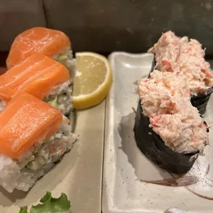 California roll with salmon &amp; crab nigiri