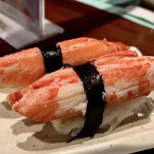 Crab leg nigiri sushi