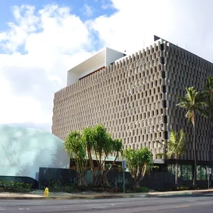 An outside view of the courtyard