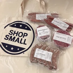 a bag of meat and sausages