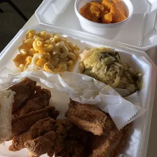 fried chicken, macaroni and cheese