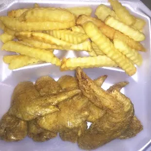 chicken wings and french fries