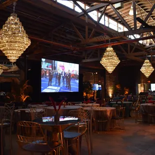 Blackout windows provided for viewing maximization in our corporate and holiday party event space