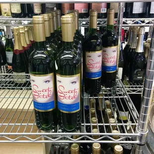 a rack of wine bottles