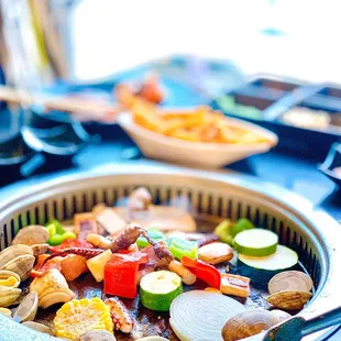 a pan of food on a table