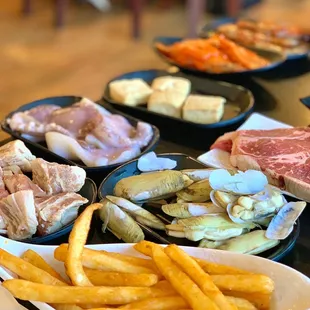 a variety of foods on a table
