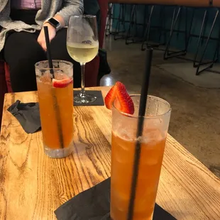 two drinks on a wooden table