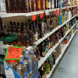 shelves of liquor in a store