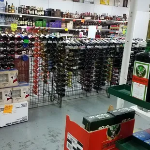 shelves of liquor in a store