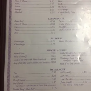 Sandwich menu