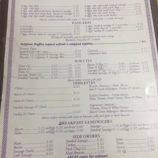 Breakfast menu
