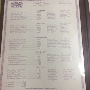 Lunch menu