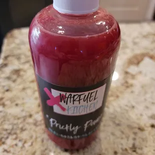 Prickly pear juice you can pick up from fridge. Very tasty.