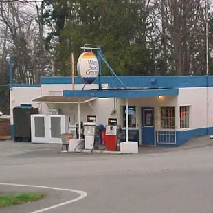 An old photo of Warm Beach Grocery. They no longer sell gas,