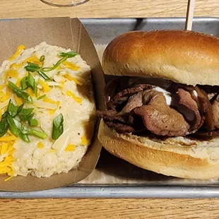 Smoked roast beef sandwich w/jalapeno grits