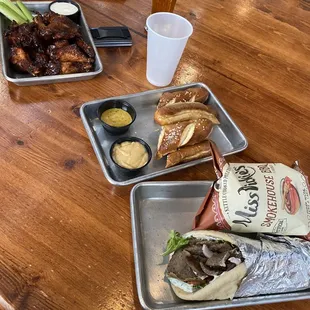 Pretzels, wings and gyro