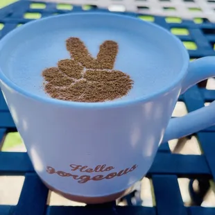How cool is this? My husband's chai served with a peace sign!