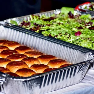 Fresh Green Salad with Hawaiian rolls with garlic butter!
