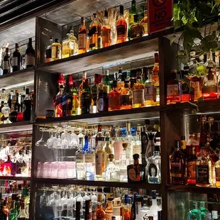 a wall of liquor bottles