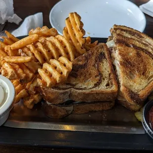 The Reuben with amazing waffle fries