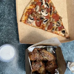 Garlic Parmesan wings and a slice of NY