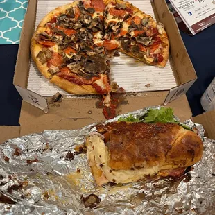 a half eaten pizza