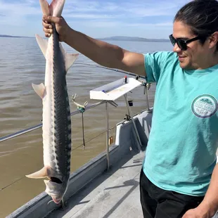 Warrior Poet - Fishing Trip - SF to San Pablo Bay - March 17 2019.  "Zach with his 2nd (or 3rd ?) Sturgeon catch!"
