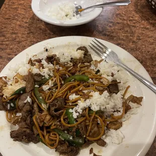 Pork, beef, chicken, rice, and. Noodles.