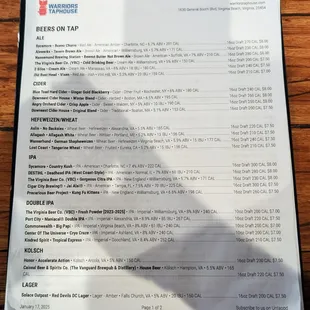 This is the front page of their Beers on Tap Menu.  Photo taken January 21, 2025.