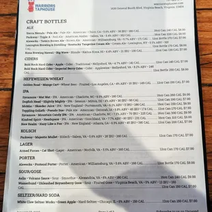 This is the front page of their Craft Bottles Menu.  Photo taken January 21, 2025.