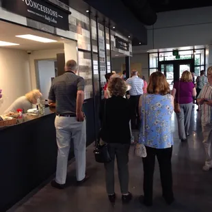 The concession stand in the lobby. The place has an industrial feel to it.