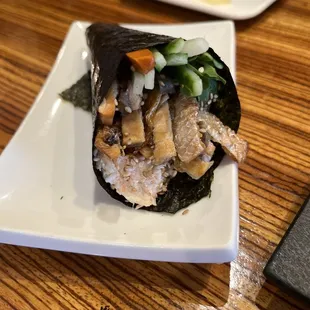 Salmon skin hand roll