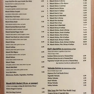 sushi and sashimi, menu