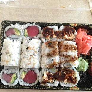Tuna avocado roll &amp; Salmon tempura...I would advise skipping the salmon tempura though.