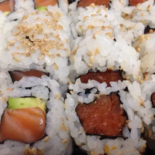 Salmon avocado and spicy tuna