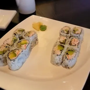 Lunch special: (left to right)  snow crab roll and crunchy roll
