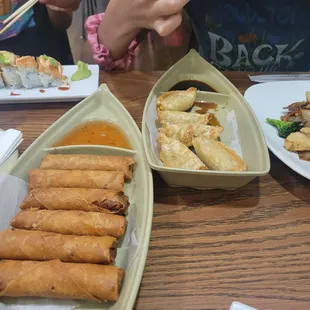 Spring rolls and pork gyoza