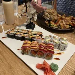 Dragon roll, Jedi roll, Philadelphia roll -- beautiful presentation