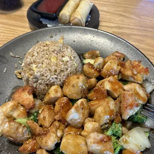 Hibachi chicken with spring rolls