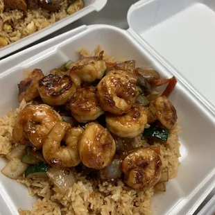 Shrimp dinner hibachi with fried rice and vegetables. $14