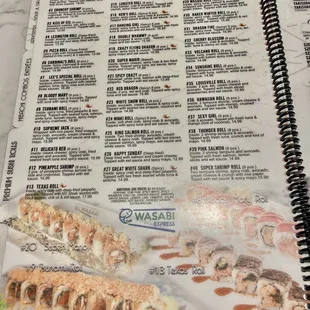 Sushi roll menu