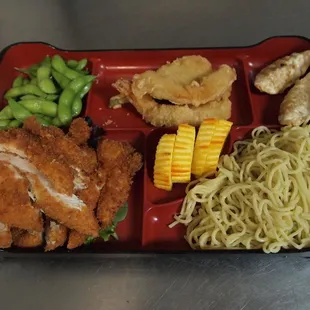 Chicken Katsu Bento Box with noodles