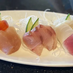 Mix Sashimi~ This Chef&apos;s choice selection was very fresh and flavorful, especially the hamachi Kama and salmon yum!