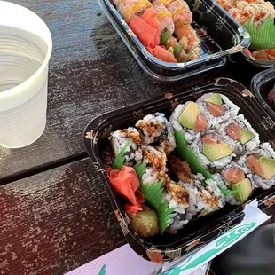 Top left 34. Wasabi Roll Bottom 2. Shrimp Tempura, salmon avocado