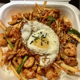 Spicy Chicken and Shrimp Dolsot Bibimbab