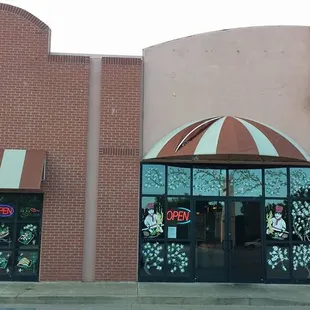 the entrance to a restaurant