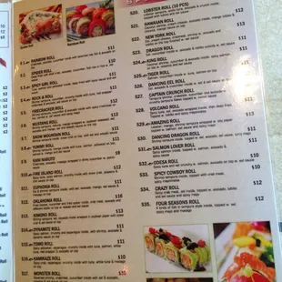 sushi and sashimi, menu