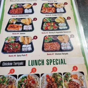 sushi and sashimi, menu